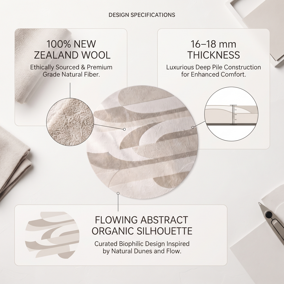 Abstract Organic Wool Rug | Flowing Abstract Organic Silhouette (GG)
