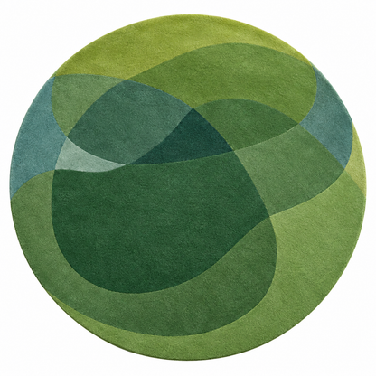Abstract Overlapping Green Round Rug | Fluid Overlapping Organic Forest Canopy Pattern (GG)