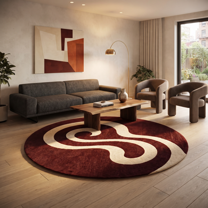 Abstract Swirl Wool Rug | Organic Swirling Loop Pattern (GG)