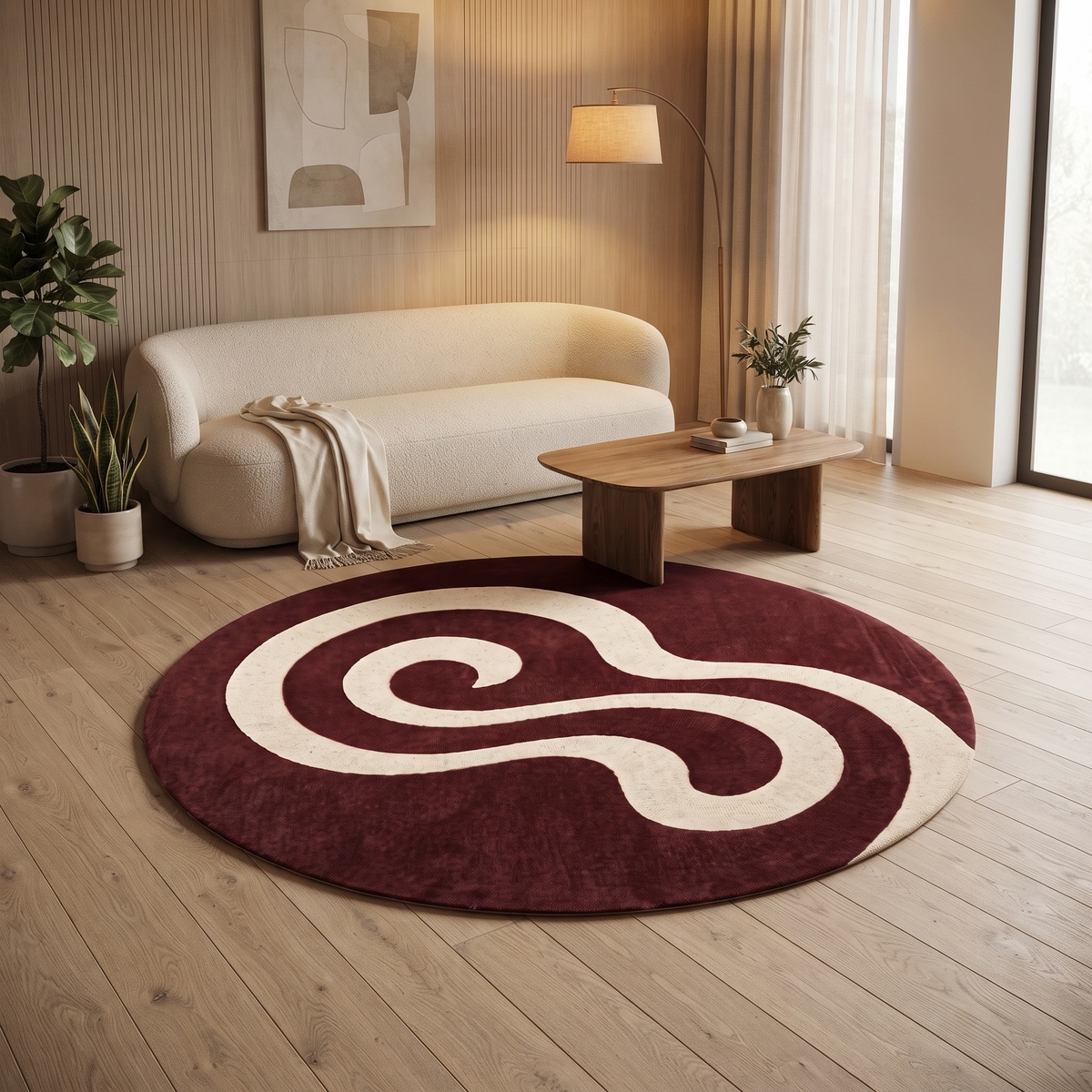 Abstract Swirl Wool Rug | Organic Swirling Loop Pattern (GG)