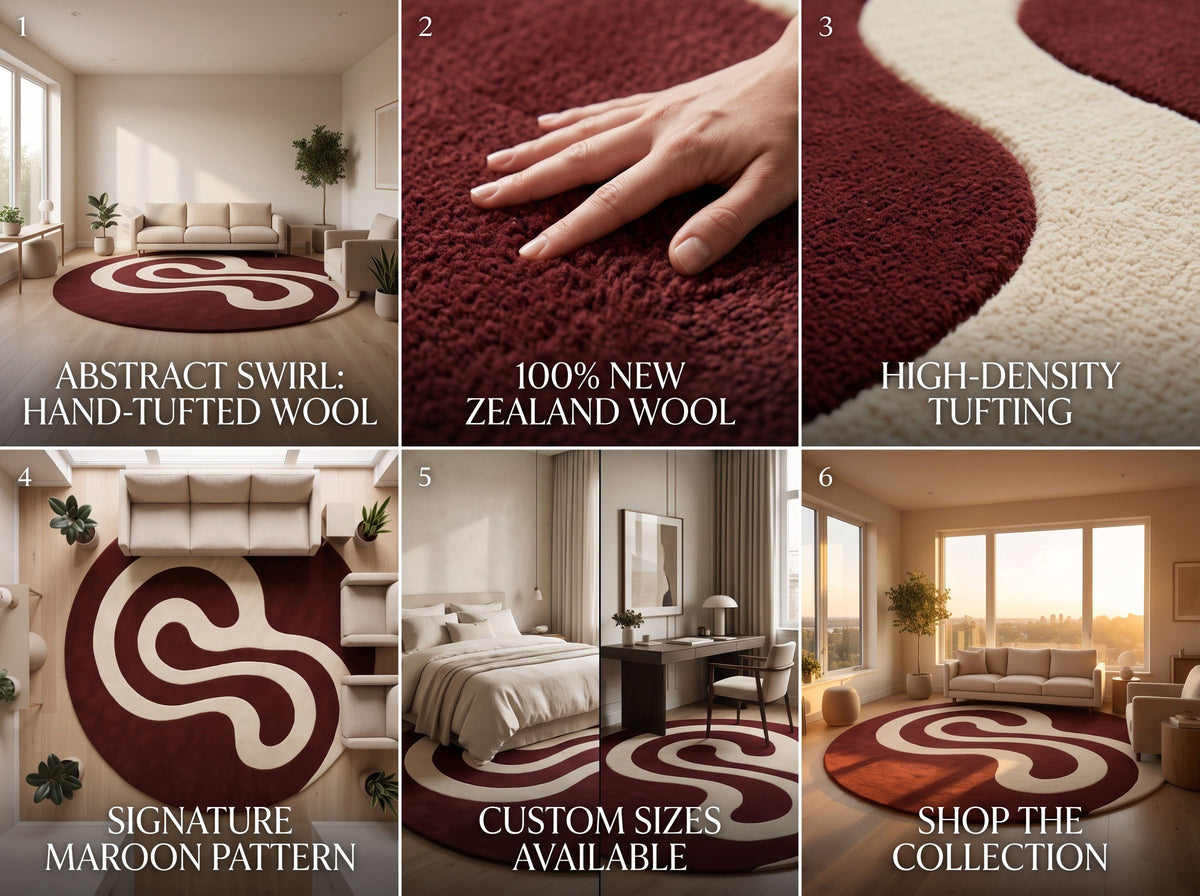 Abstract Swirl Wool Rug | Organic Swirling Loop Pattern (GG)