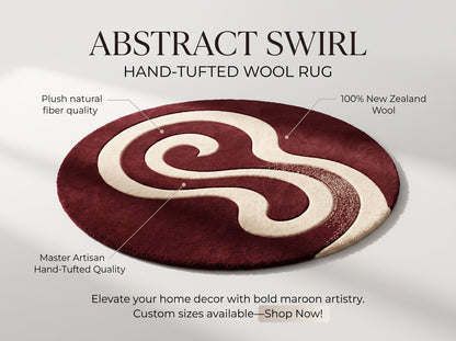 Abstract Swirl Wool Rug | Organic Swirling Loop Pattern (GG)