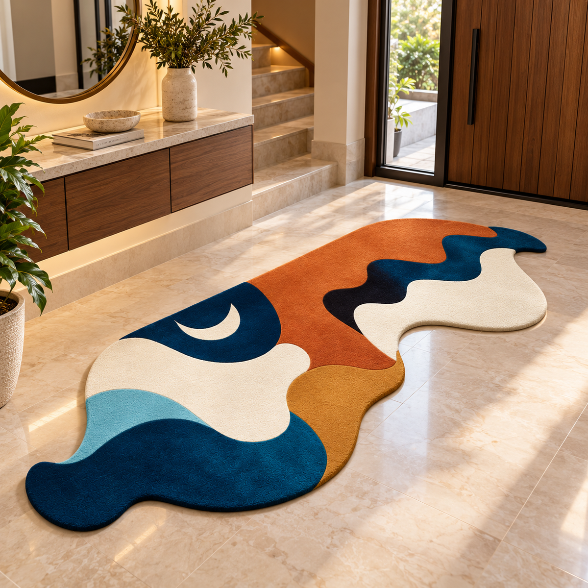 Abstract Wave New Zealand Wool Rug | Flowing Abstract Wave & Sculptural Shapes (GG)