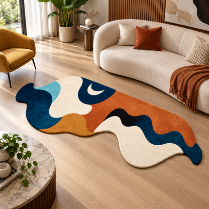 Abstract Wave New Zealand Wool Rug | Flowing Abstract Wave & Sculptural Shapes (GG)