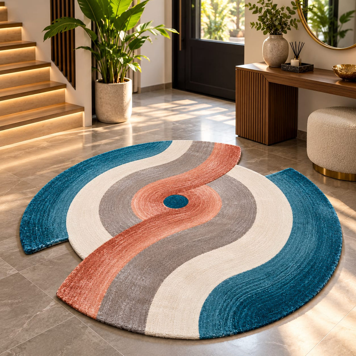 Abstract Wave Rug | Flowing Curved Wave Pattern with Organic Shape (GG)
