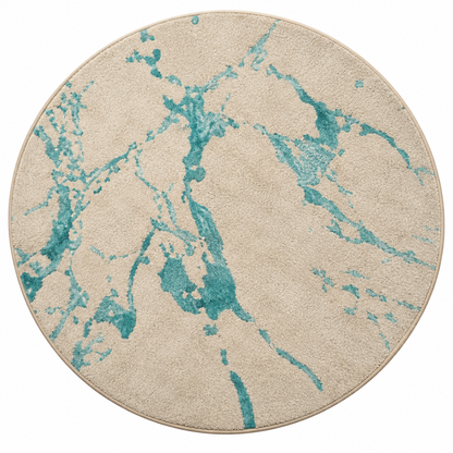 Aqua Marble Round Rug - 3*3 ft | Flowing Aqua Marble Veining Pattern (GG)