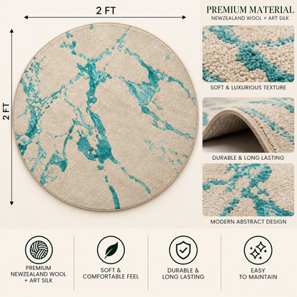 Aqua Marble Round Rug - 3*3 ft | Flowing Aqua Marble Veining Pattern (GG)