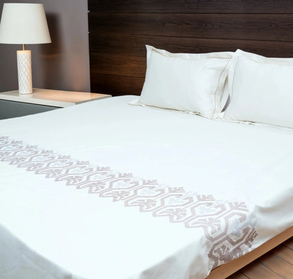 Art Cream Blossom (400 TC) - 100% Cotton King-Size Bedsheet + 2 Pillow Covers - Urban Nivasa