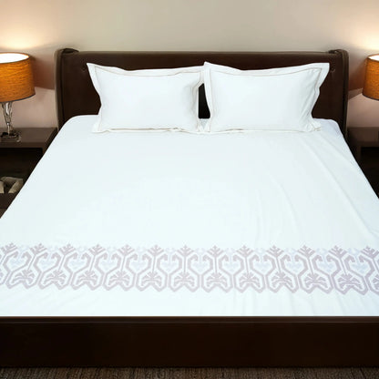 Art Cream Blossom (400 TC) - 100% Cotton King-Size Bedsheet + 2 Pillow Covers - Urban Nivasa