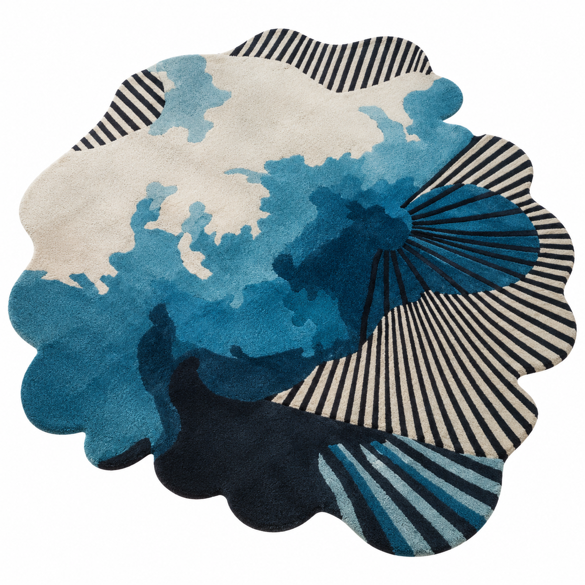 Artistic Blue New Zealand Wool & Art Silk Rug | Bold Geometric & Expressive Abstract Pattern (GG)