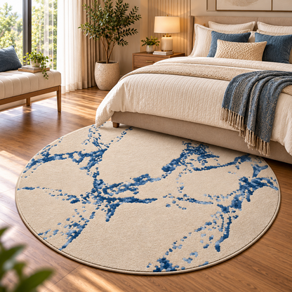 Azure Marble Round Rug - 3*3 ft | Flowing Azure Marble Veining Pattern (GG)
