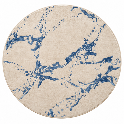 Azure Marble Round Rug - 3*3 ft | Flowing Azure Marble Veining Pattern (GG)