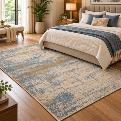 Azure Vintage Handloom Viscose Rug | Distressed Vintage Motif (GG)