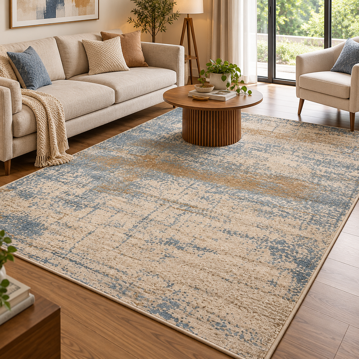 Azure Vintage Handloom Viscose Rug | Distressed Vintage Motif (GG)