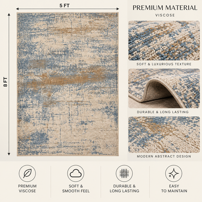 Azure Vintage Handloom Viscose Rug | Distressed Vintage Motif (GG)
