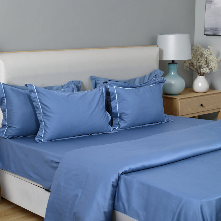 BOMOND Elegant Piping Bedsheet (300TC) - 100% Cotton King-Size Bedsheet + 2 Pillow Covers