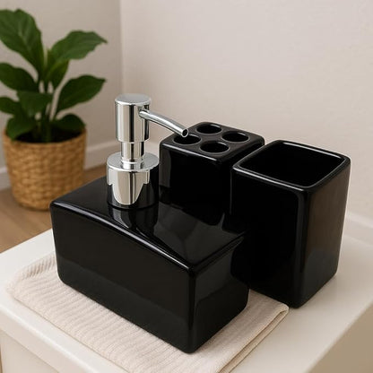 Modern Bath Accessories Set - 1 Soap Dispenser + Toothbrush Holder + 1 Tumblers + 1 Soap Dish (W)