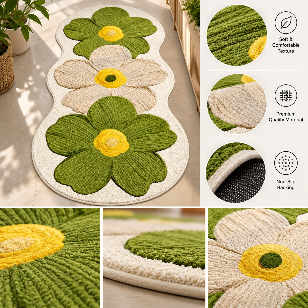 Bloom Garden Tufted Rug | Floral Pattern with Elongated Organic Shape (GG)
