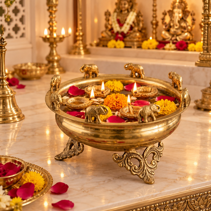 Brass Elephant Urli Bowl for Pooja & Home Décor - (DZ)