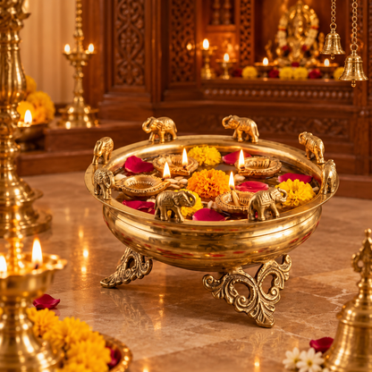 Brass Elephant Urli Bowl for Pooja & Home Décor - (DZ)