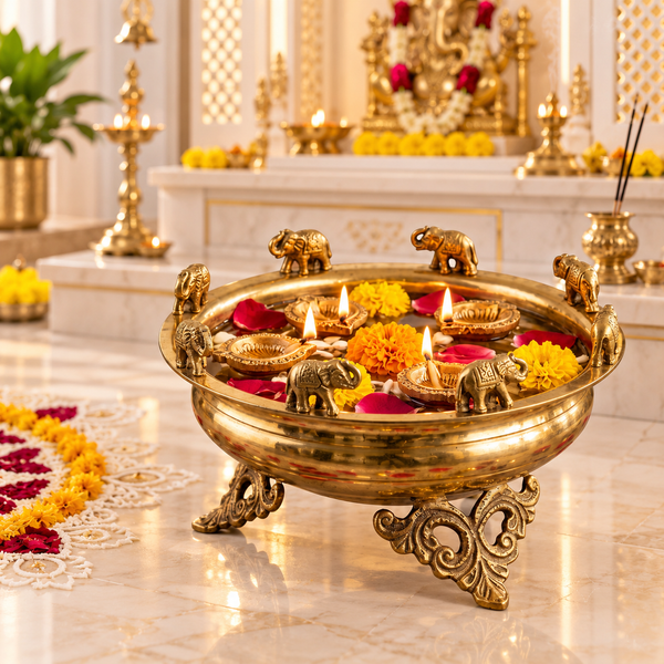 Brass Elephant Urli Bowl for Pooja & Home Décor - (DZ)