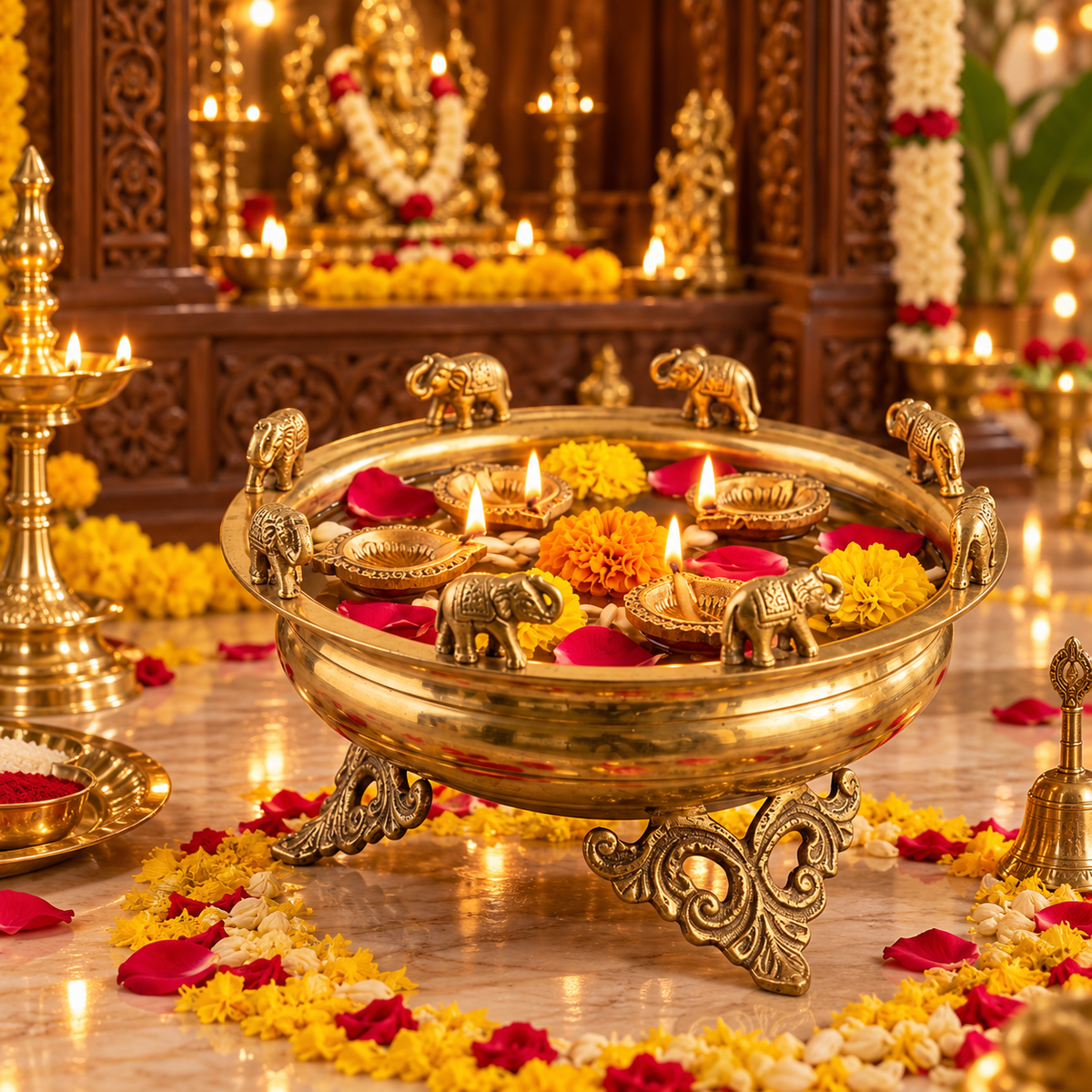 Brass Elephant Urli Bowl for Pooja & Home Décor - (DZ)
