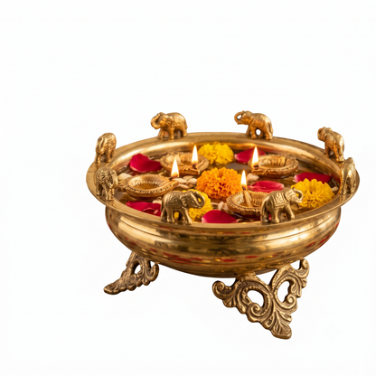 Brass Elephant Urli Bowl for Pooja & Home Décor - (DZ)