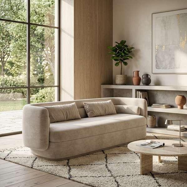 Celine Curved Minimalist Velvet 3-Seater Sofa (1950mm) - (NO)