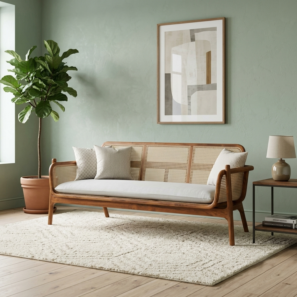 Ceylon Woven Cane & Wood Daybed 2-Seater Sofa (1500mm) - (NO)