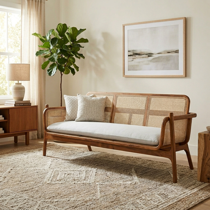 Ceylon Woven Cane & Wood Daybed 2-Seater Sofa (1500mm) - (NO)