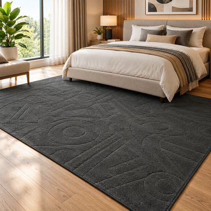 Charcoal Abstract New Zealand Wool Rug | Embossed Abstract Pattern (GG)