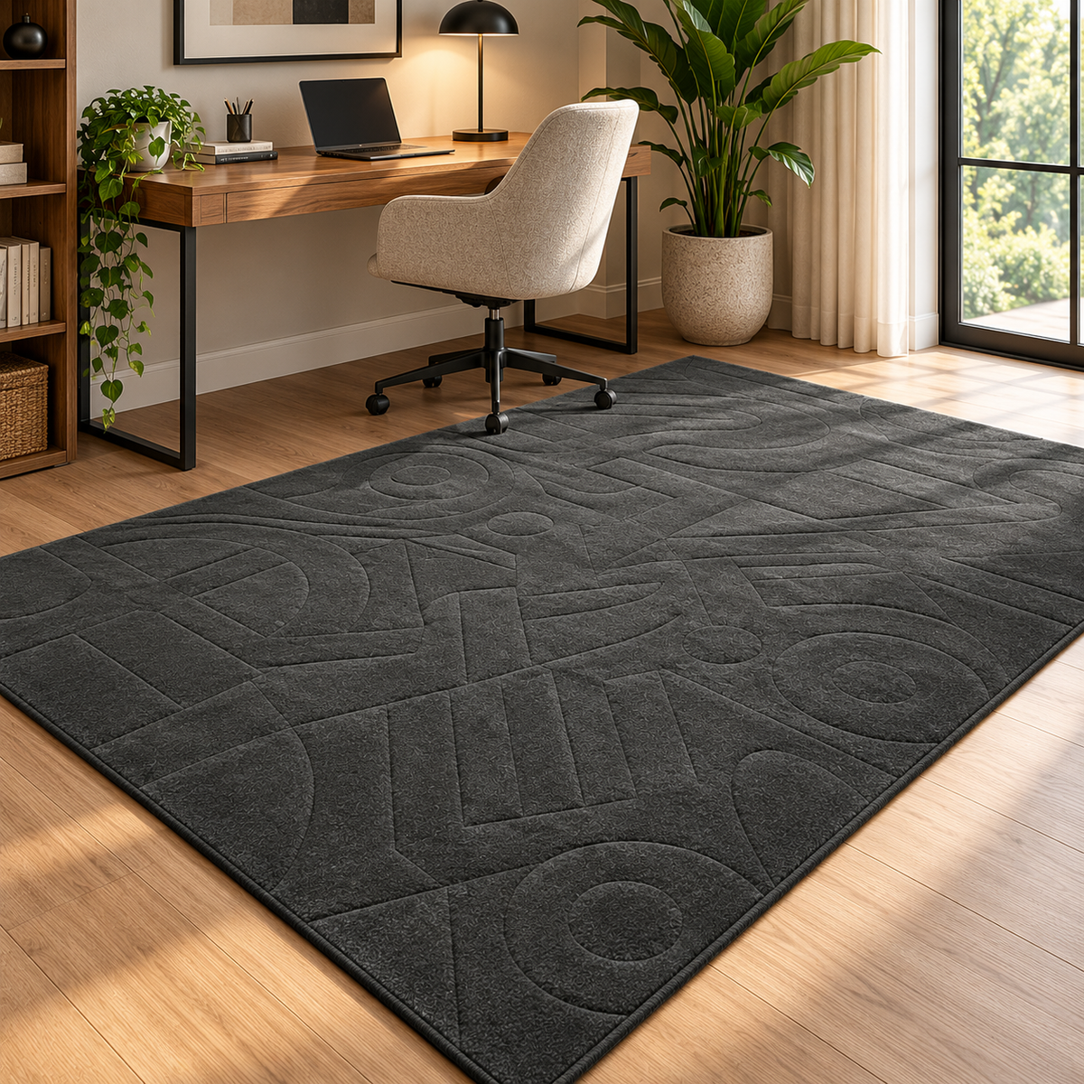 Charcoal Abstract New Zealand Wool Rug | Embossed Abstract Pattern (GG)