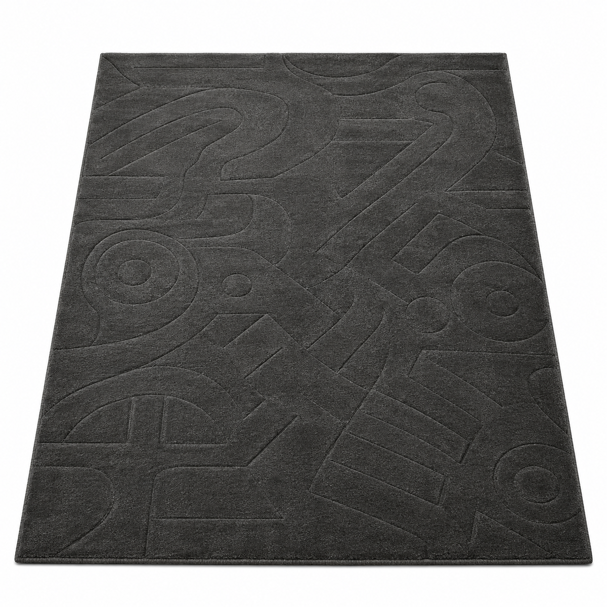 Charcoal Abstract New Zealand Wool Rug | Embossed Abstract Pattern (GG)