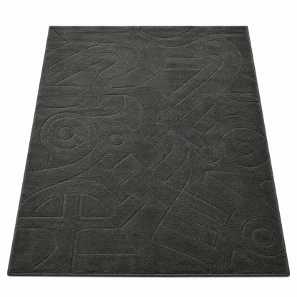 Charcoal Abstract New Zealand Wool Rug | Embossed Abstract Pattern (GG)