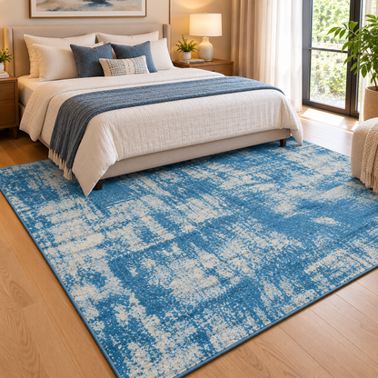 Coastal Blue Handloom Viscose Rug | Distressed Pattern (GG)