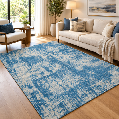 Coastal Blue Handloom Viscose Rug | Distressed Pattern (GG)