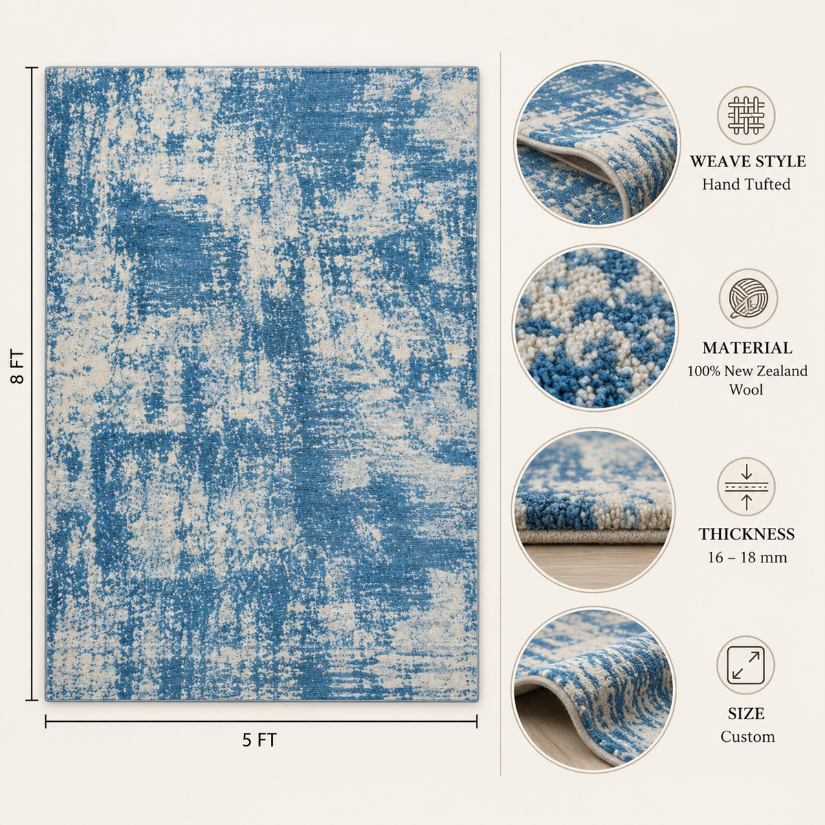Coastal Blue Handloom Viscose Rug | Distressed Pattern (GG)