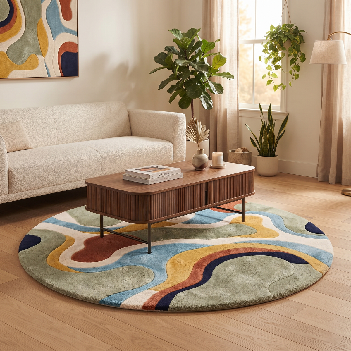 Colorful Abstract Wool Rug | Playful Abstract Organic Shapes (GG)
