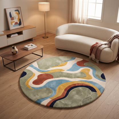 Colorful Abstract Wool Rug | Playful Abstract Organic Shapes (GG)