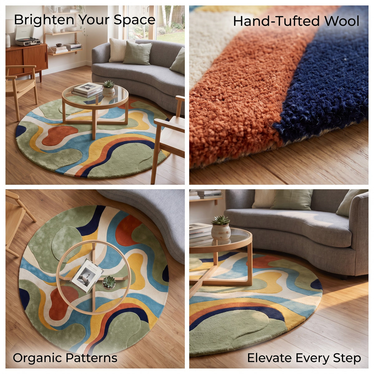 Colorful Abstract Wool Rug | Playful Abstract Organic Shapes (GG)
