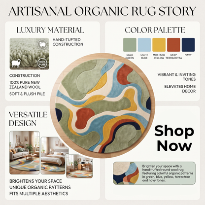 Colorful Abstract Wool Rug | Playful Abstract Organic Shapes (GG)