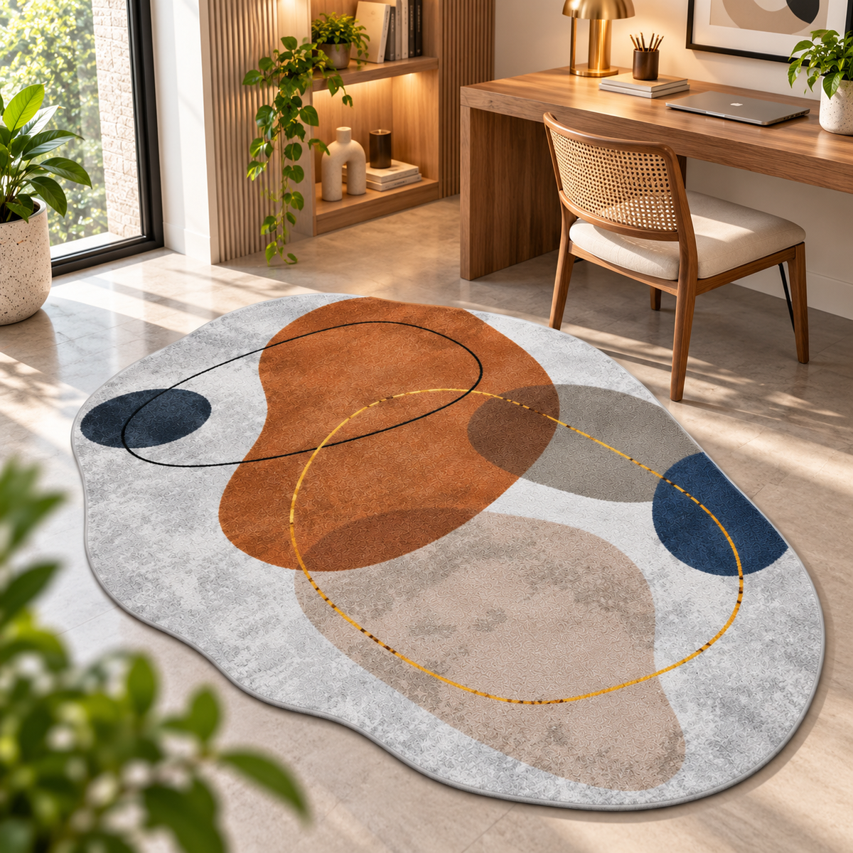 Contemporary Organic Abstract Rug | Fluid Organic Shapes with Artistic Curved Lines (GG)