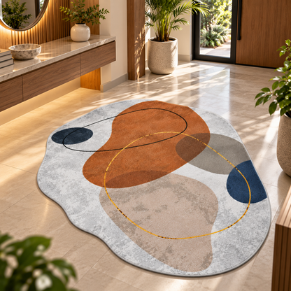 Contemporary Organic Abstract Rug | Fluid Organic Shapes with Artistic Curved Lines (GG)