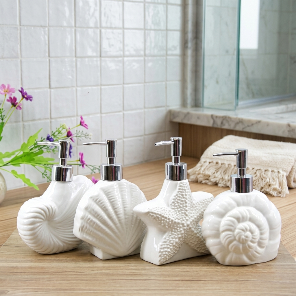 Coastal Shell Ceramic Soap Dispenser (W)