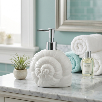 Coastal Shell Ceramic Soap Dispenser (W)