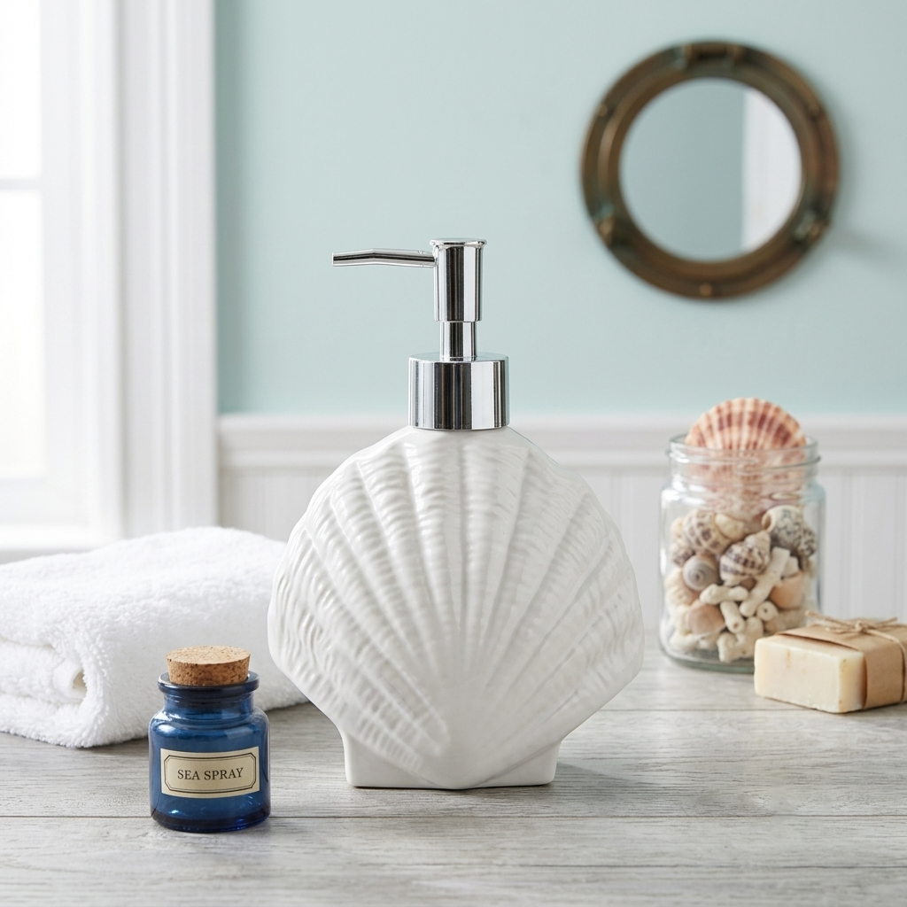 Coastal Shell Ceramic Soap Dispenser (W)