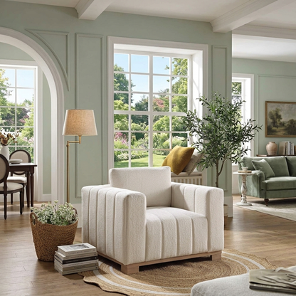 Dapi Beige Boucle 1-Seater Sofa with Wooden Base W 90 x D 87 x H 79 cm - (OT)