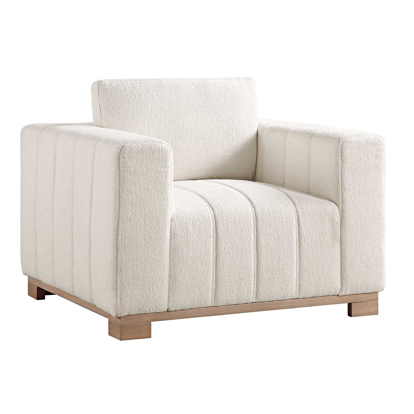 Dapi Beige Boucle 1-Seater Sofa with Wooden Base W 90 x D 87 x H 79 cm - (OT)