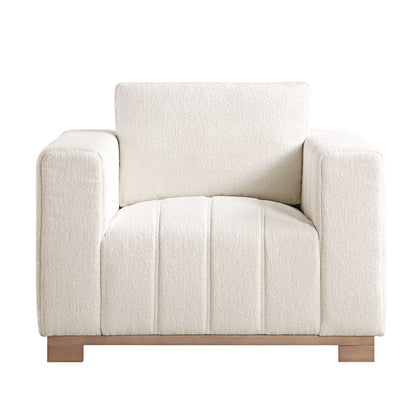Dapi Beige Boucle 1-Seater Sofa with Wooden Base W 90 x D 87 x H 79 cm - (OT)