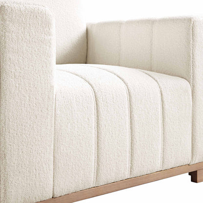 Dapi Beige Boucle 1-Seater Sofa with Wooden Base W 90 x D 87 x H 79 cm - (OT)